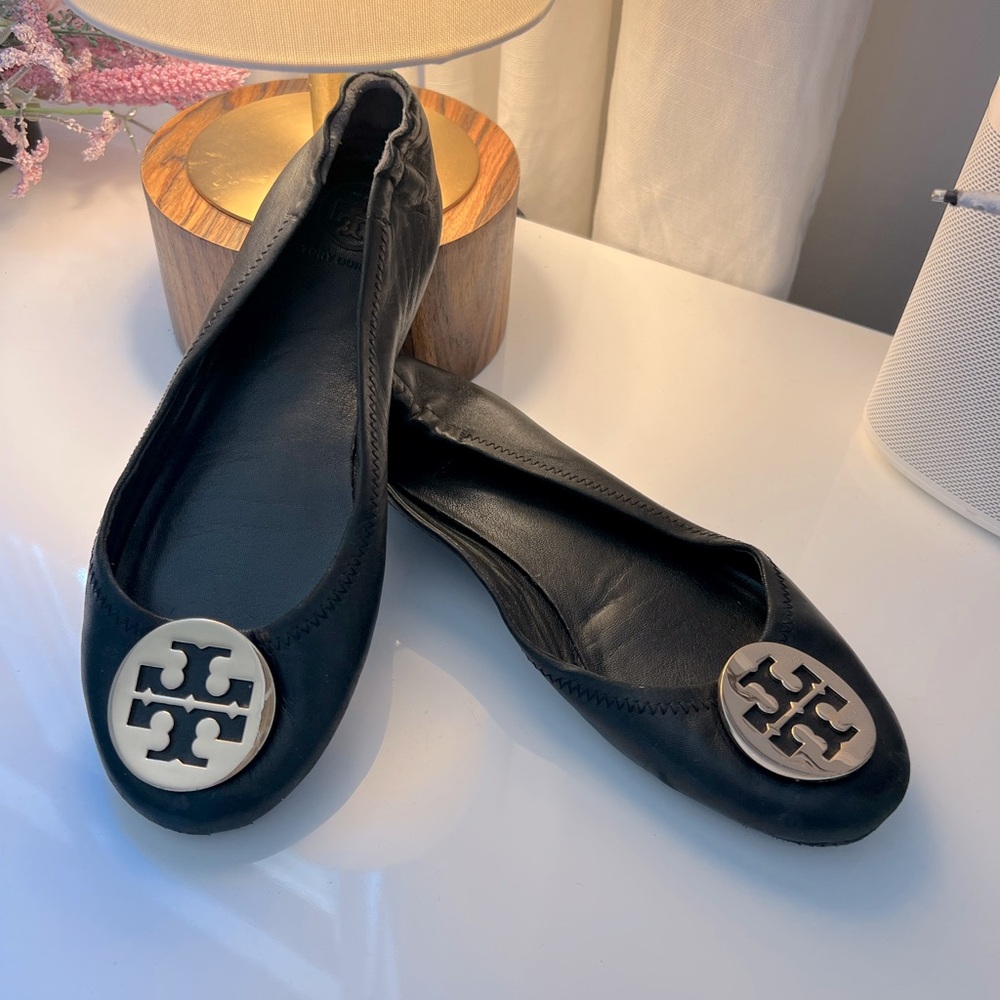 Tory Burch Black Leather Minnie Flats